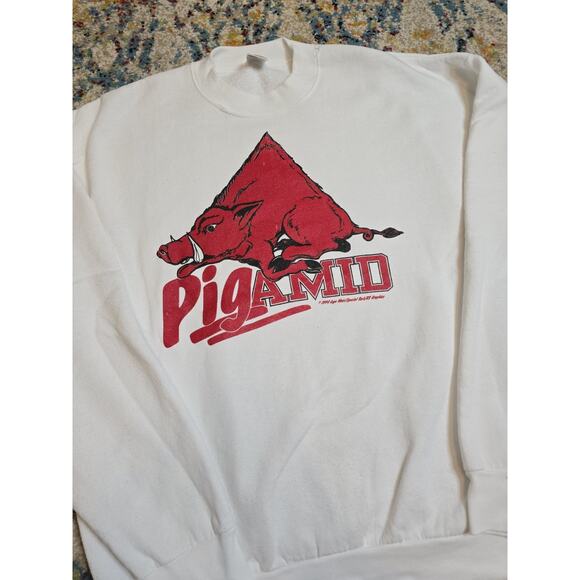 Vintage 90's Arkansas Razorbacks Pigamid Graphic Pullover Sweatshirt Size XL/2XL - Picture 1 of 6